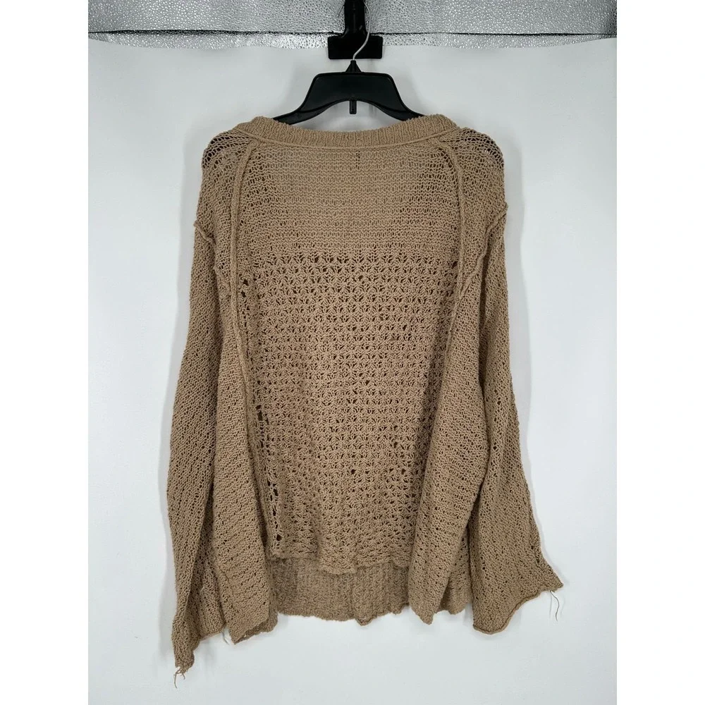 Free people Crochet Sweater Womens L Brown Long Sleeve Laguna Oversized Pullover